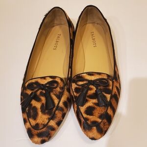 Talbots Leighton Tassel Leather Loafers Calf Leather Leppard Print